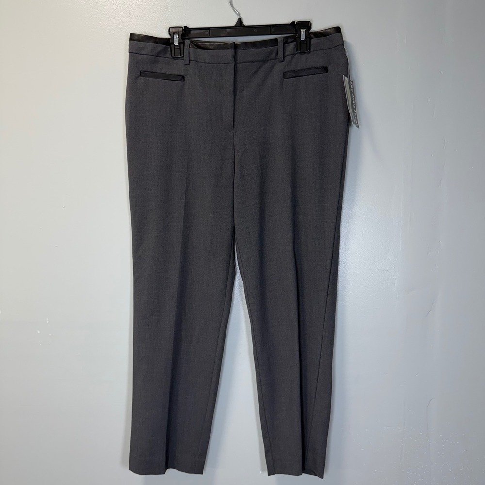 George Womens Slim Ankle Length Pants Charcoal Grey Faux Leather Trim Size 14